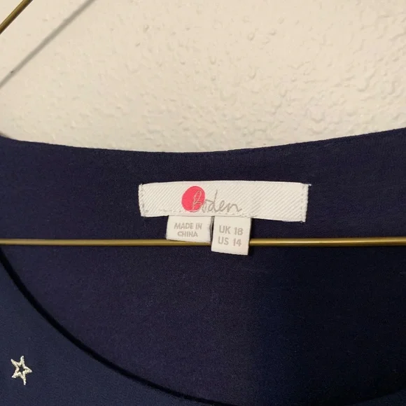 Boden Tori Star Embroidered Long Sleeve Stretch Navy Top Size 14 - Picture 5 of 6